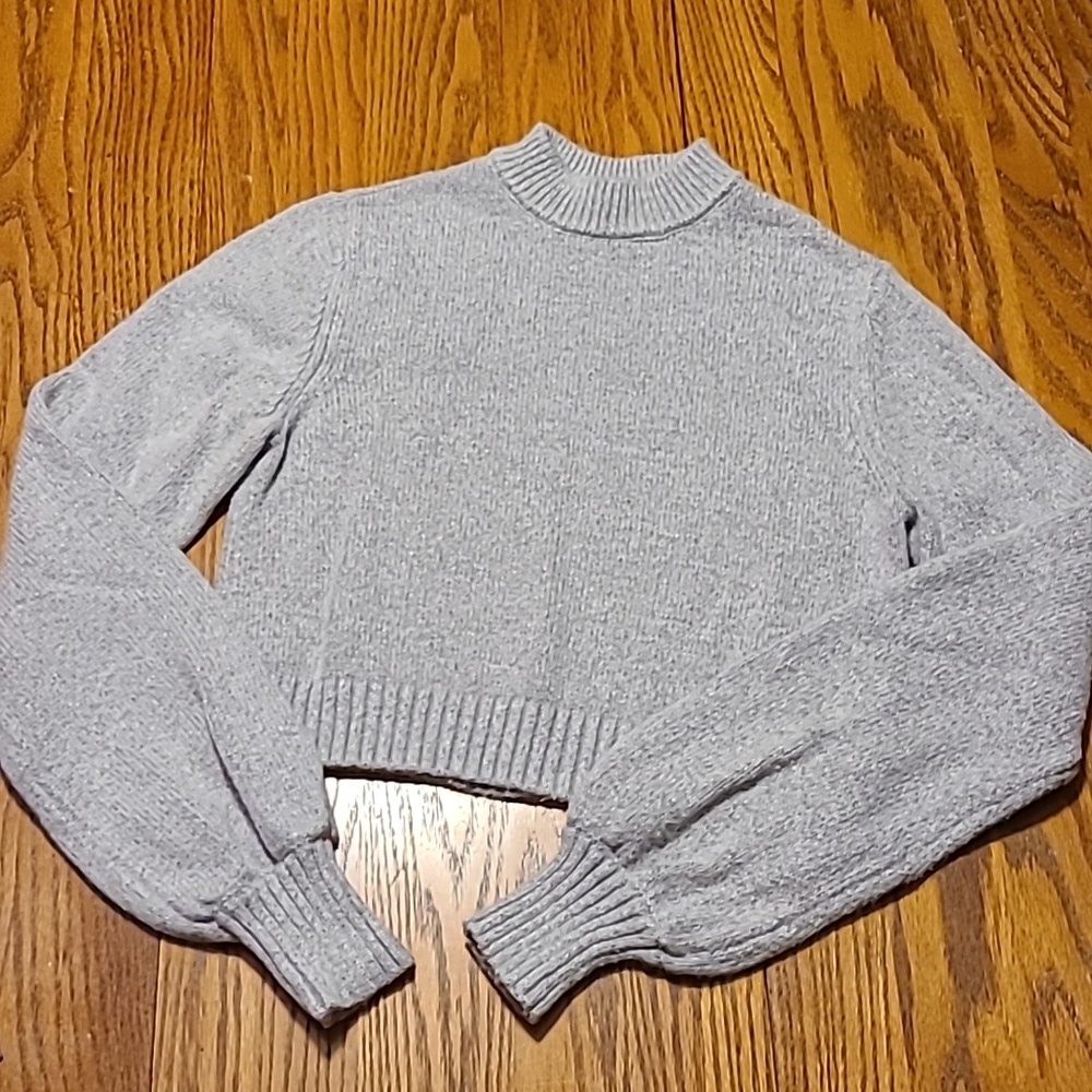Garage Gray Knit Cropped Mock Neck Sweater - XS